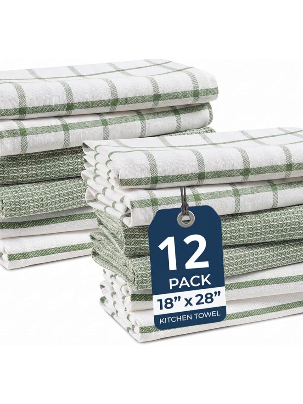 100% Cotton Kitchen Towels Quick Drying 12 Pack - Olive